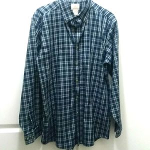 LL Bean Long Sleeve Button Up Shirt Plaid Blue Green Large Button Collar